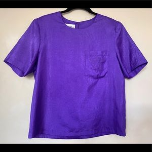 Joan Walters Vintage Royal Purple Embroidered Pocket Top Blouse Padded Medium